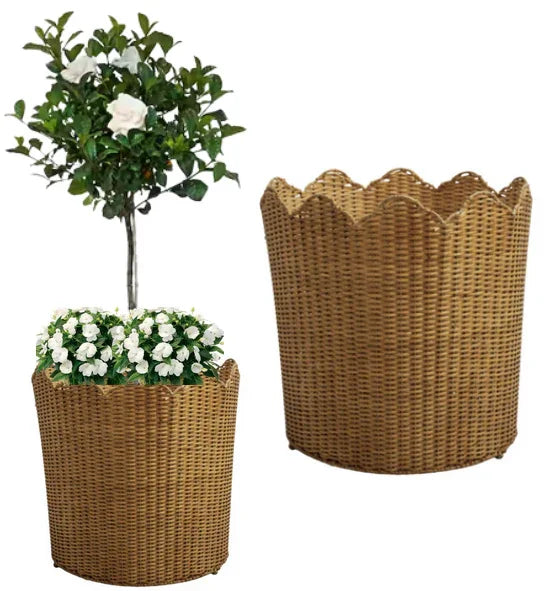 Jardinière de sol en osier naturel avec bord festonné