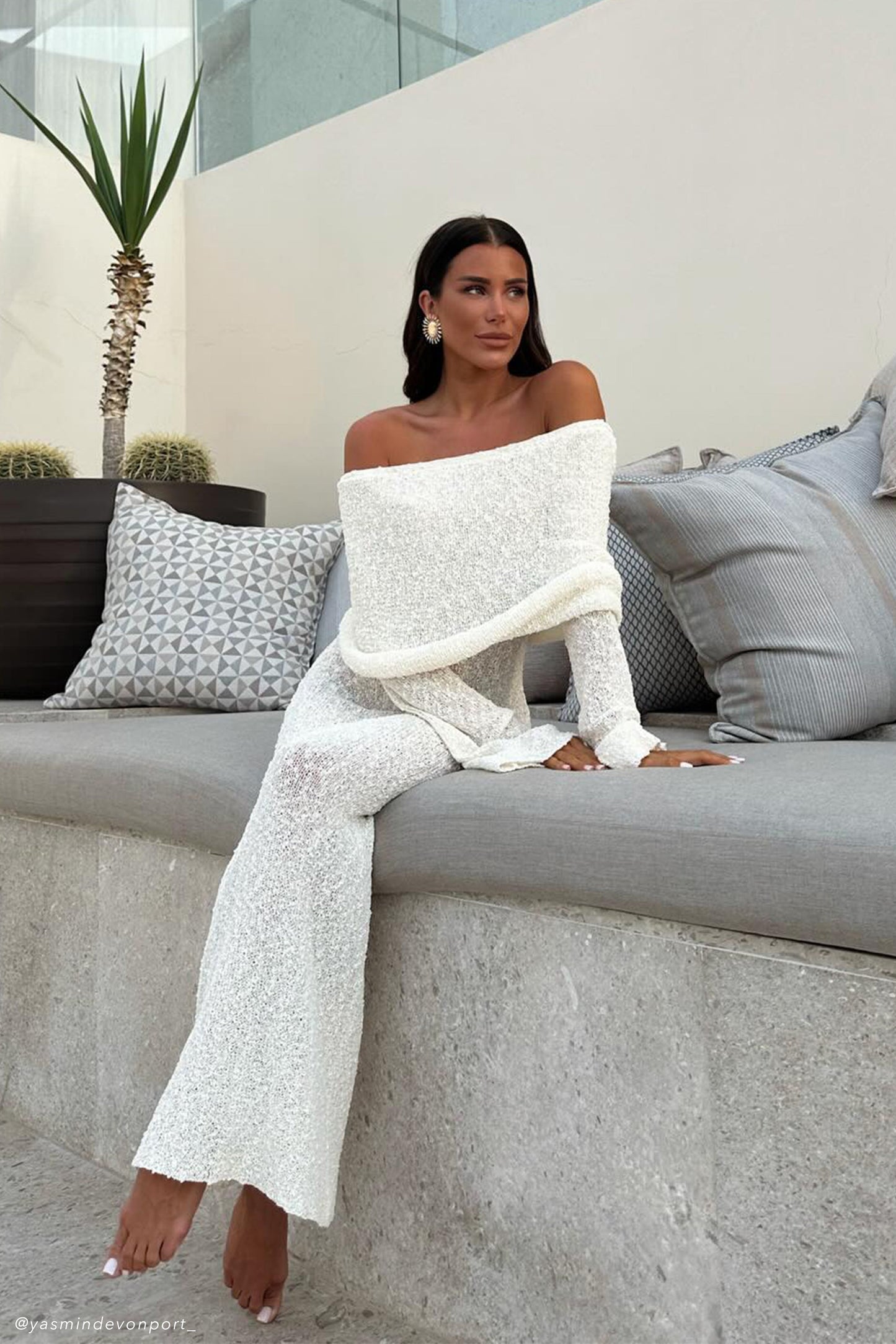 Marisol Robe Maxi Boucle à épaules dénudées - Ivoire