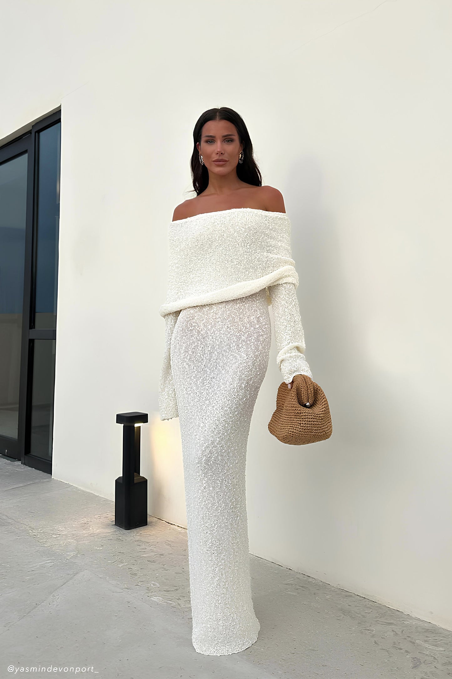 Marisol Robe Maxi Boucle à épaules dénudées - Ivoire