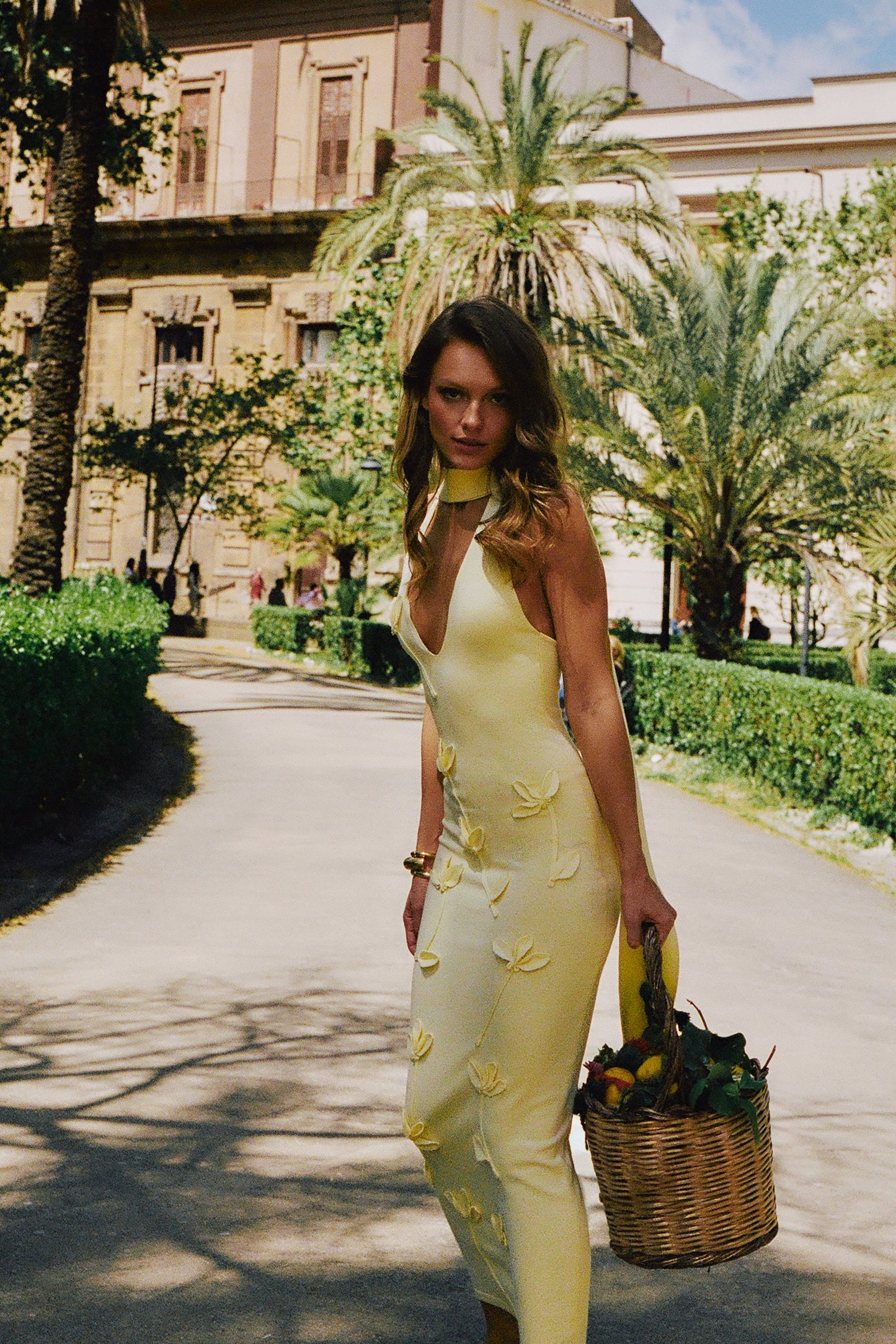 Robe midi en jersey floral Wynn - Citron