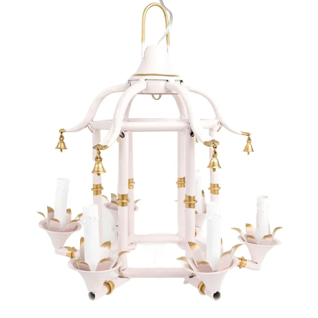Lustre chinoiserie en rose pâle et or
