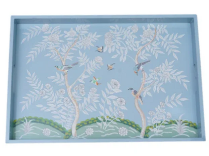 Plateau de petit-déjeuner en bois bleu avec motif chinoiserie