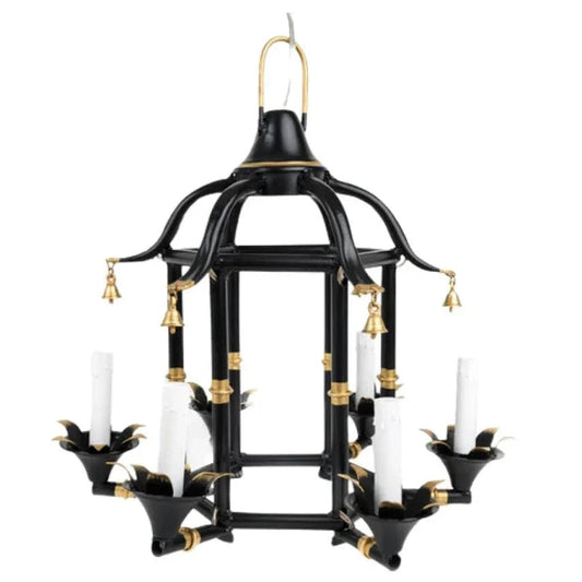 Lustre chinoiserie en noir et or