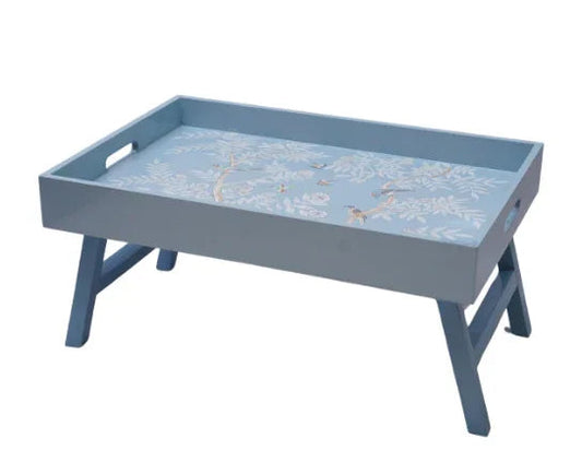Plateau de petit-déjeuner en bois bleu avec motif chinoiserie