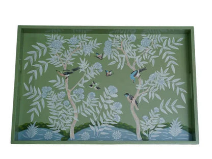 Plateau de petit-déjeuner en bois chinoiserie vert