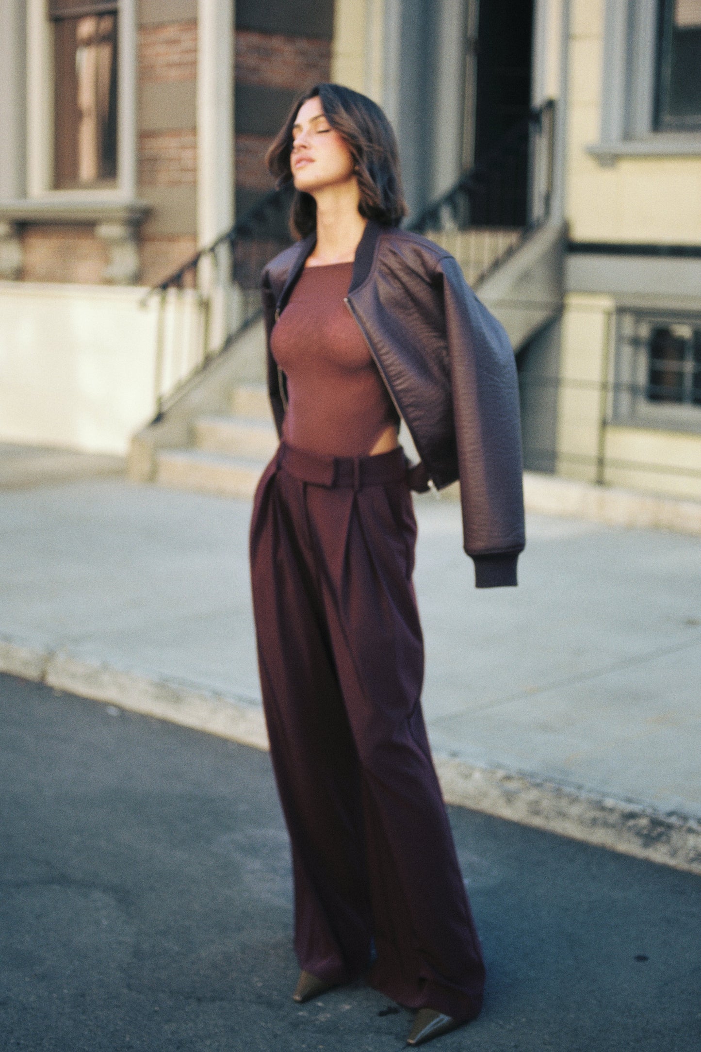 Veste bomber en simili cuir Codi - Merlot