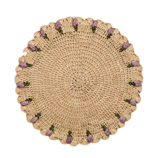 Set de table Tulipe Floral – Raphia crocheté à la main – Décoration de table printanière – Décoration de table de Pâques – Fait main par des artisans à Madagascar