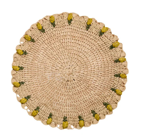 Set de table tulipe fait main – Set de table floral en raphia au crochet – Décoration de table printanière et de Pâques – Vaisselle artisanale – Décoration de salle à manger bohème