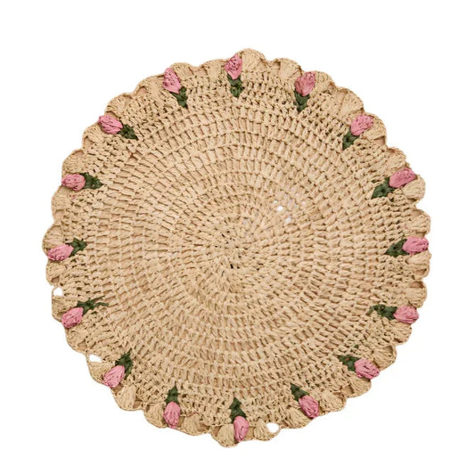 Sets de table floraux tulipes – Sets de table floraux en raphia crochetés à la main – Décoration de table printanière