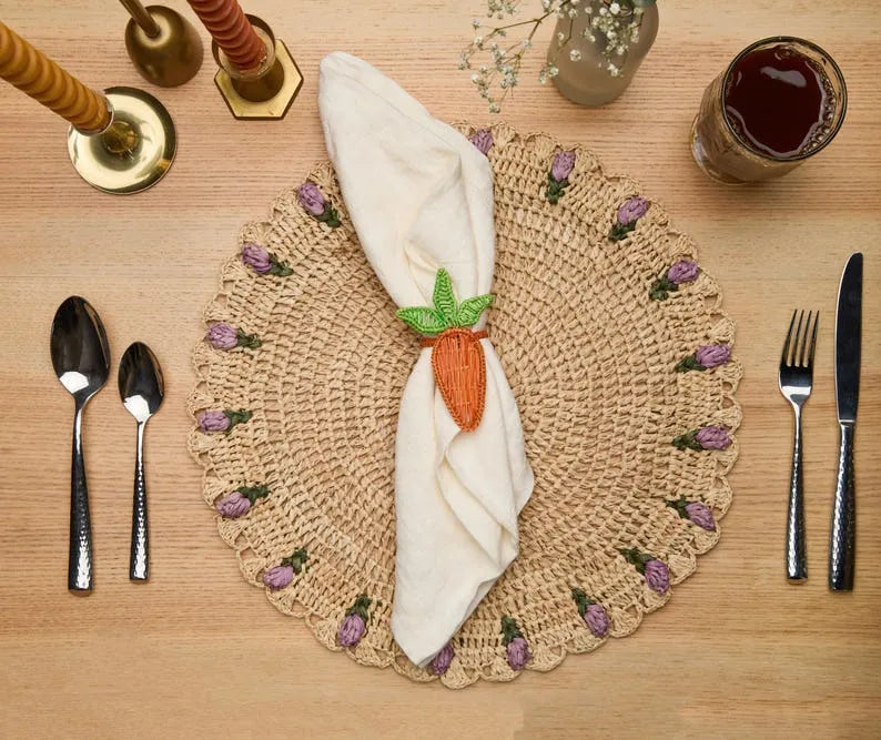 Set de table Tulipe Floral – Raphia crocheté à la main – Décoration de table printanière – Décoration de table de Pâques – Fait main par des artisans à Madagascar