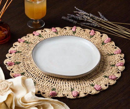Sets de table floraux tulipes – Sets de table floraux en raphia crochetés à la main – Décoration de table printanière