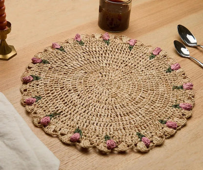 Sets de table floraux tulipes – Sets de table floraux en raphia crochetés à la main – Décoration de table printanière