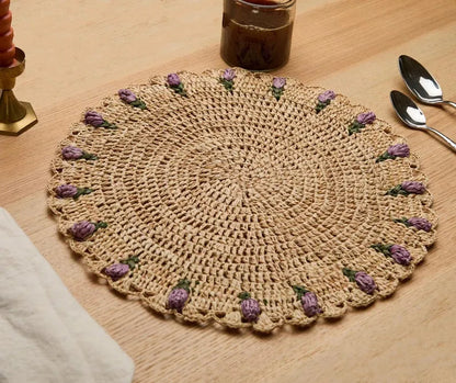 Set de table Tulipe Floral – Raphia crocheté à la main – Décoration de table printanière – Décoration de table de Pâques – Fait main par des artisans à Madagascar