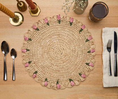 Sets de table floraux tulipes – Sets de table floraux en raphia crochetés à la main – Décoration de table printanière