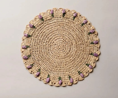 Set de table Tulipe Floral – Raphia crocheté à la main – Décoration de table printanière – Décoration de table de Pâques – Fait main par des artisans à Madagascar