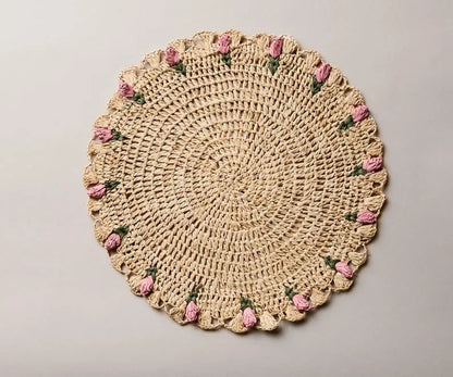 Sets de table floraux tulipes – Sets de table floraux en raphia crochetés à la main – Décoration de table printanière