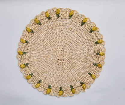 Set de table tulipe fait main – Set de table floral en raphia au crochet – Décoration de table printanière et de Pâques – Vaisselle artisanale – Décoration de salle à manger bohème