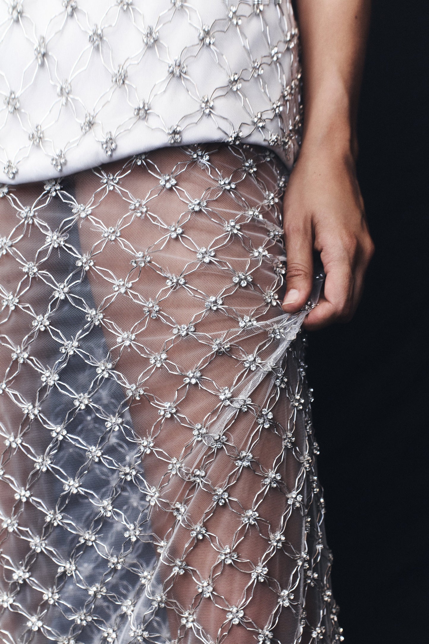 Jupe Maxi Zuri Ornée de Perles Artisanales - Argent