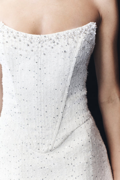Mini-robe corset en tweed Lorrie - Blanc