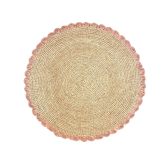 Set de table Aura Pink, plateau en raphia tissé