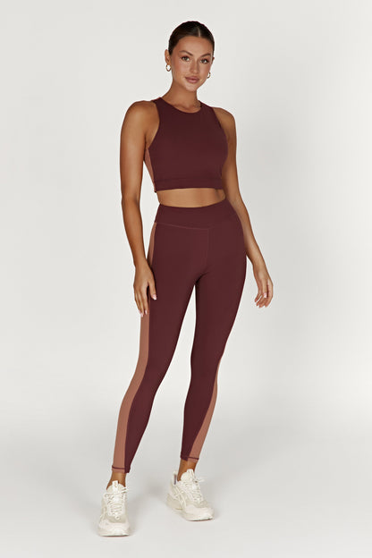 Leggings à panneaux bicolores Libby - Brun-rouge/Beige