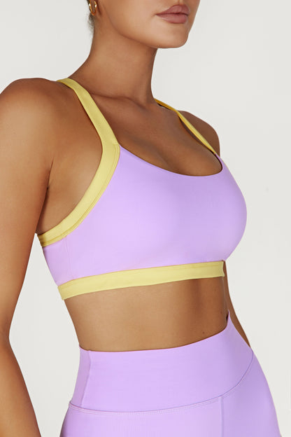 Becca, soutien-gorge de sport court bicolore - Lilas/Jaune