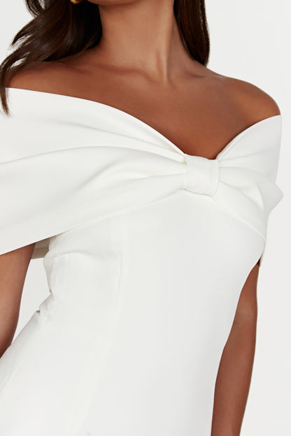 Mini-robe Gwyneth à nœud et épaules dénudées - Blanc