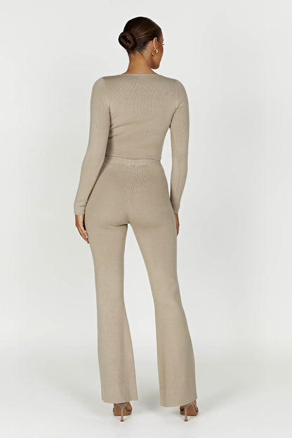 Pantalon en Tricot Évasé Rosetta - Taupe