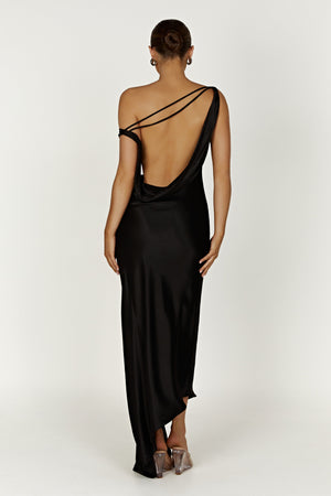 Robe Maxi Yvette à Bretelles avec Emmanchure Asymétrique - Noir