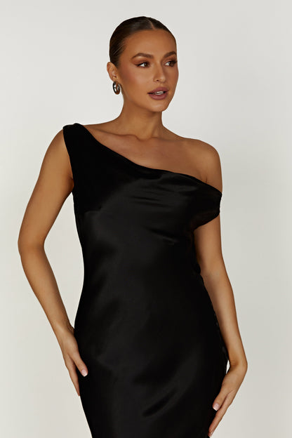 Robe Maxi Yvette à Bretelles avec Emmanchure Asymétrique - Noir