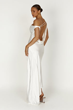 Robe Maxi Yvette à Bretelles avec Emmanchure Asymétrique - Blanc