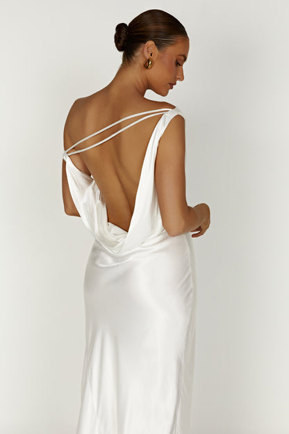 Robe Maxi Yvette à Bretelles avec Emmanchure Asymétrique - Blanc