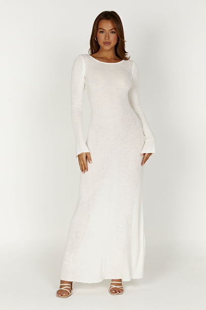 Robe Maxi Tricotée Talia à Décolleté Ouvert - Ivoire