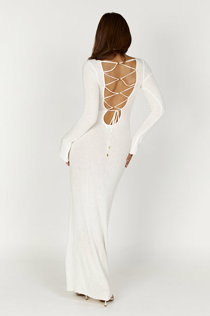 Robe Maxi Tricotée Talia à Décolleté Ouvert - Ivoire