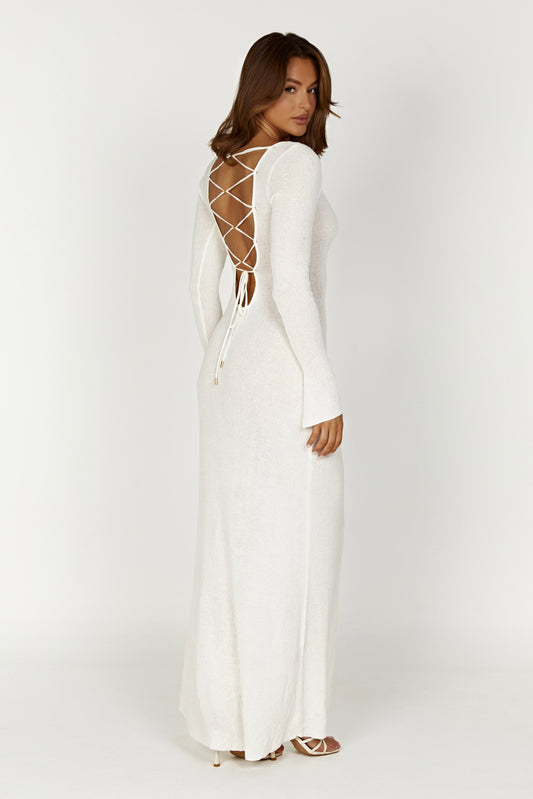 Robe Maxi Tricotée Talia à Décolleté Ouvert - Ivoire