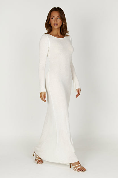 Robe Maxi Tricotée Talia à Décolleté Ouvert - Ivoire