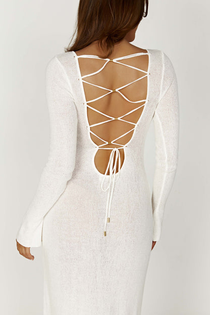 Robe Maxi Tricotée Talia à Décolleté Ouvert - Ivoire
