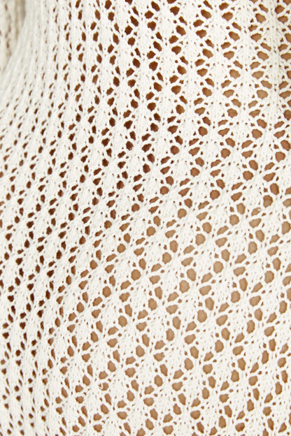 Robe Maxi à Manches Bouffantes en Crochet en Forme de Queue de Poisson - Blanc