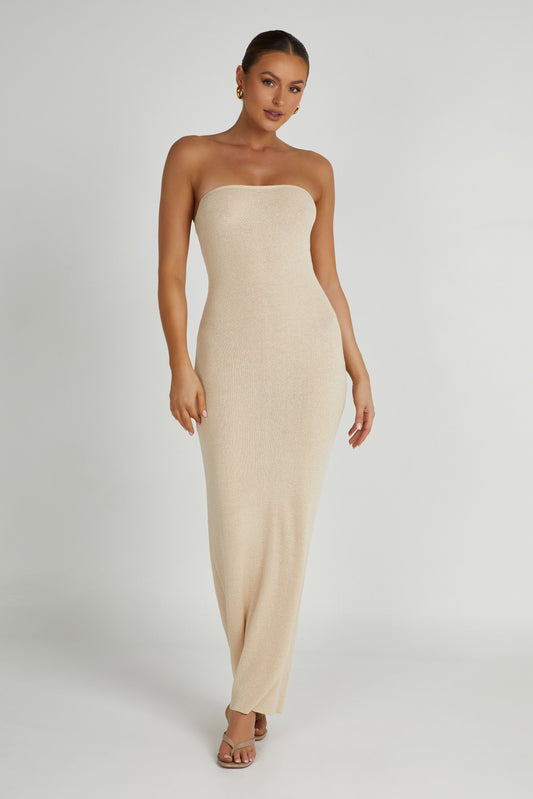 Robe Maxi en Tricot sans Bretelles Emmy - Blé