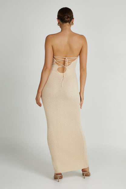 Robe Maxi en Tricot sans Bretelles Emmy - Blé
