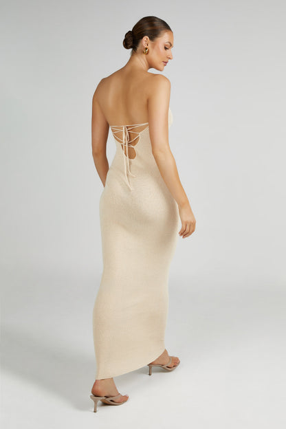 Robe Maxi en Tricot sans Bretelles Emmy - Blé