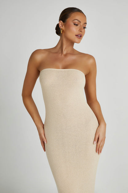 Robe Maxi en Tricot sans Bretelles Emmy - Blé