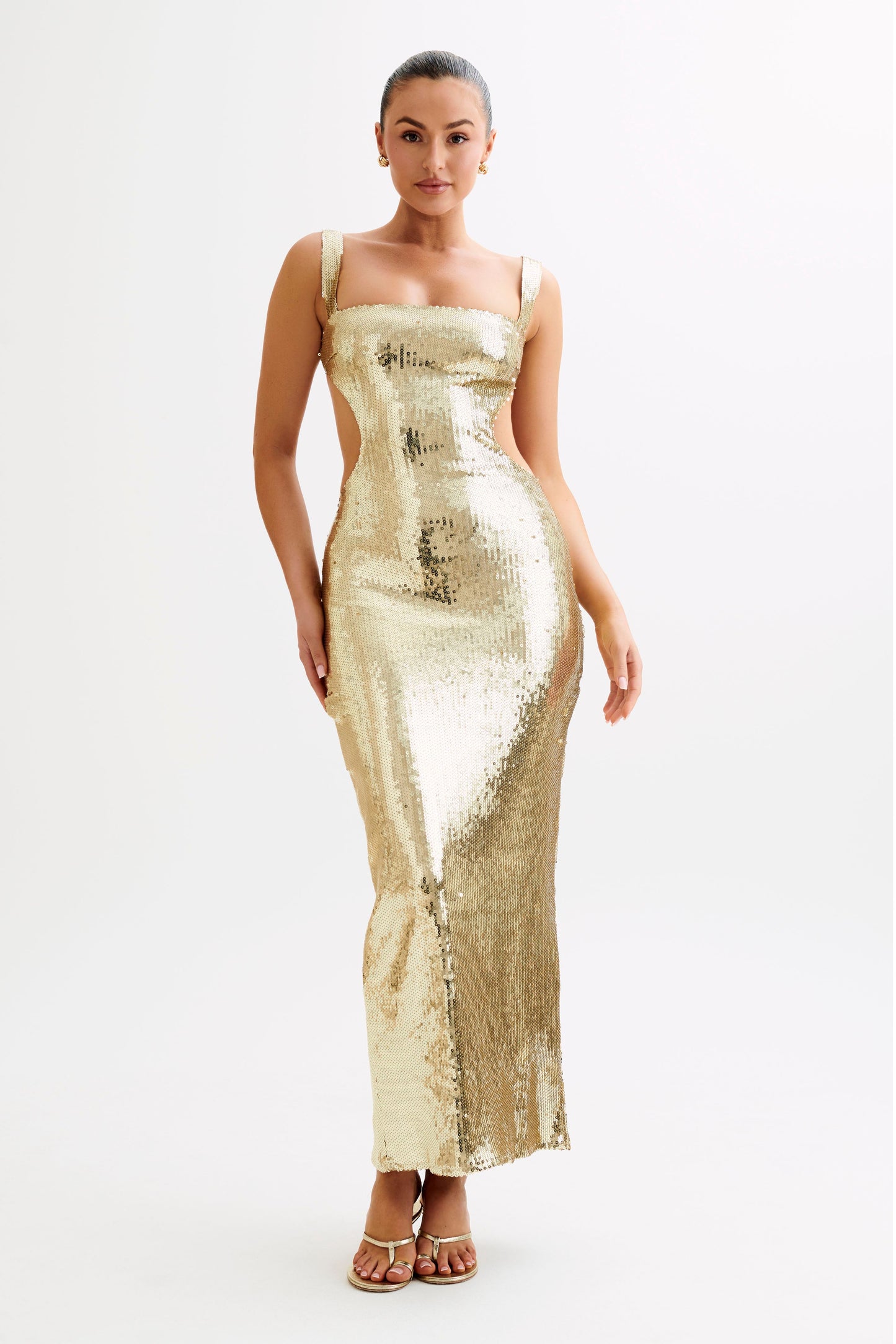 Adoria Robe Maxi Découpe à Paillettes - Or