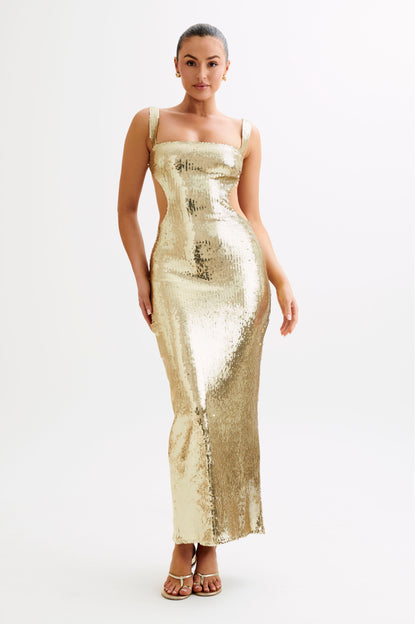Adoria Robe Maxi Découpe à Paillettes - Or