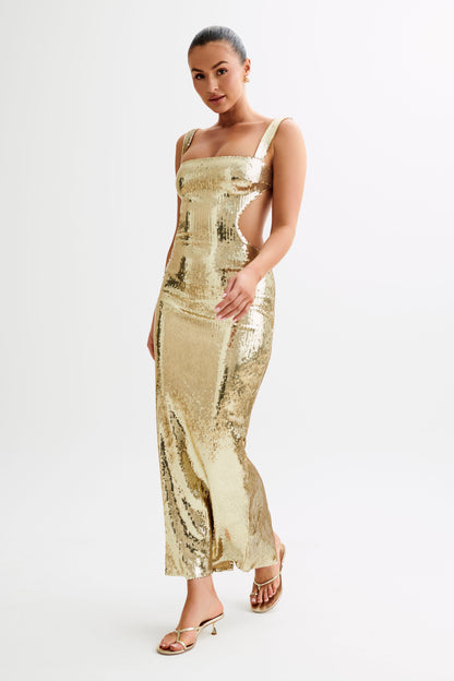 Adoria Robe Maxi Découpe à Paillettes - Or