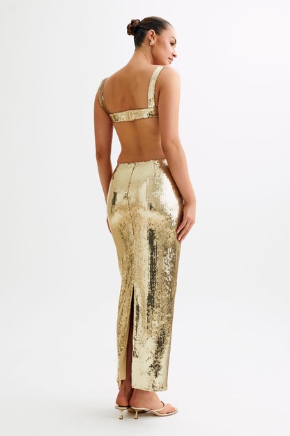 Adoria Robe Maxi Découpe à Paillettes - Or