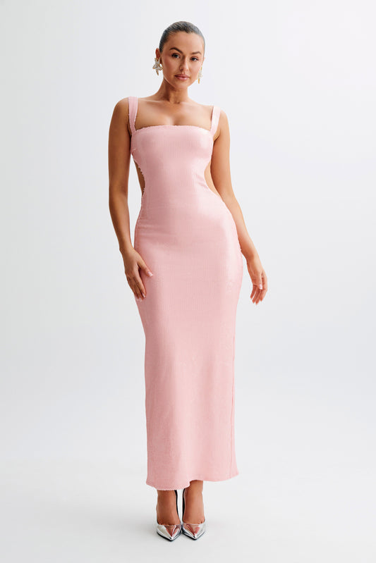 Adoria Robe Maxi Découpe à Paillettes - Rose Pâle