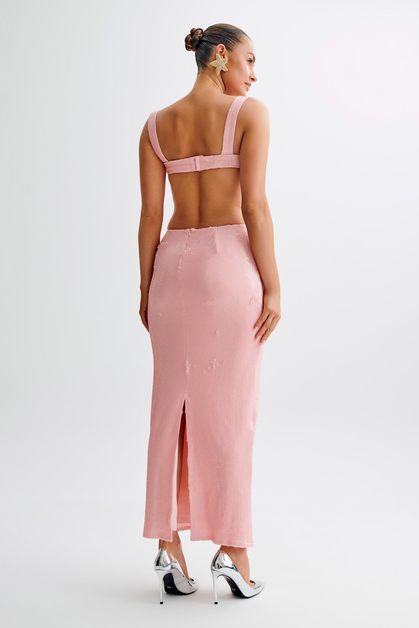 Adoria Robe Maxi Découpe à Paillettes - Rose Pâle