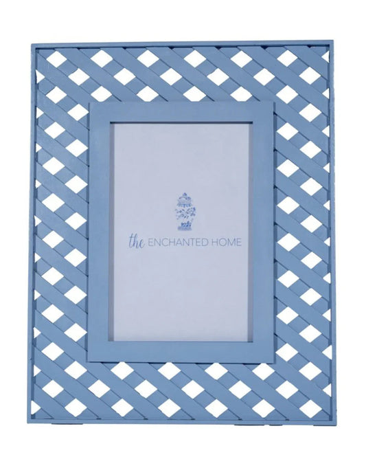Cadre photo en treillis bleu bleuet 