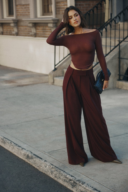 Pantalon large à plis Jacqueline - Brun-rouge